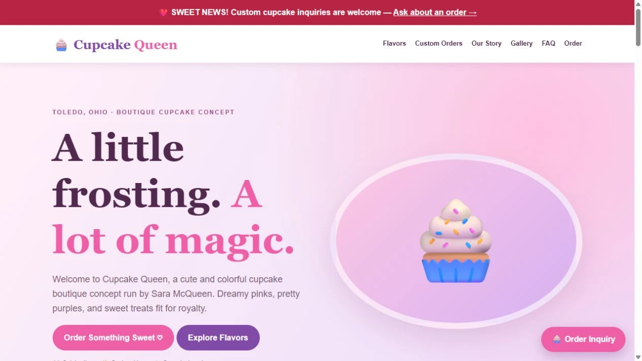 Cupcake Queen website preview